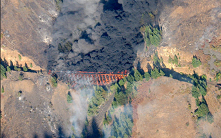 Railroad trestle fire in Winchester Canyon, Sept 7, 2011